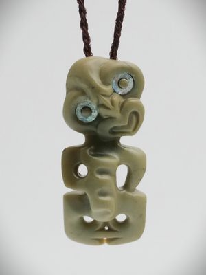 Moko Pounamu Hei Tiki NZ Genuine Inanga Greenstone - Otamahua