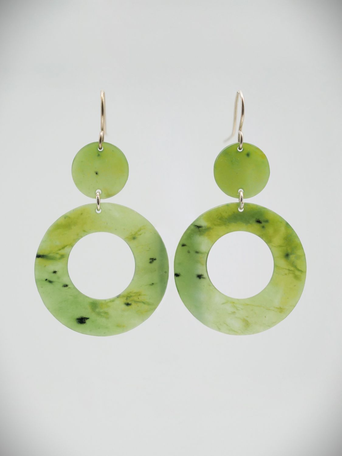 Moko Pounamu NZ Kahurangi Greenstone and Sterling Silver Chandelier Earrings 12880