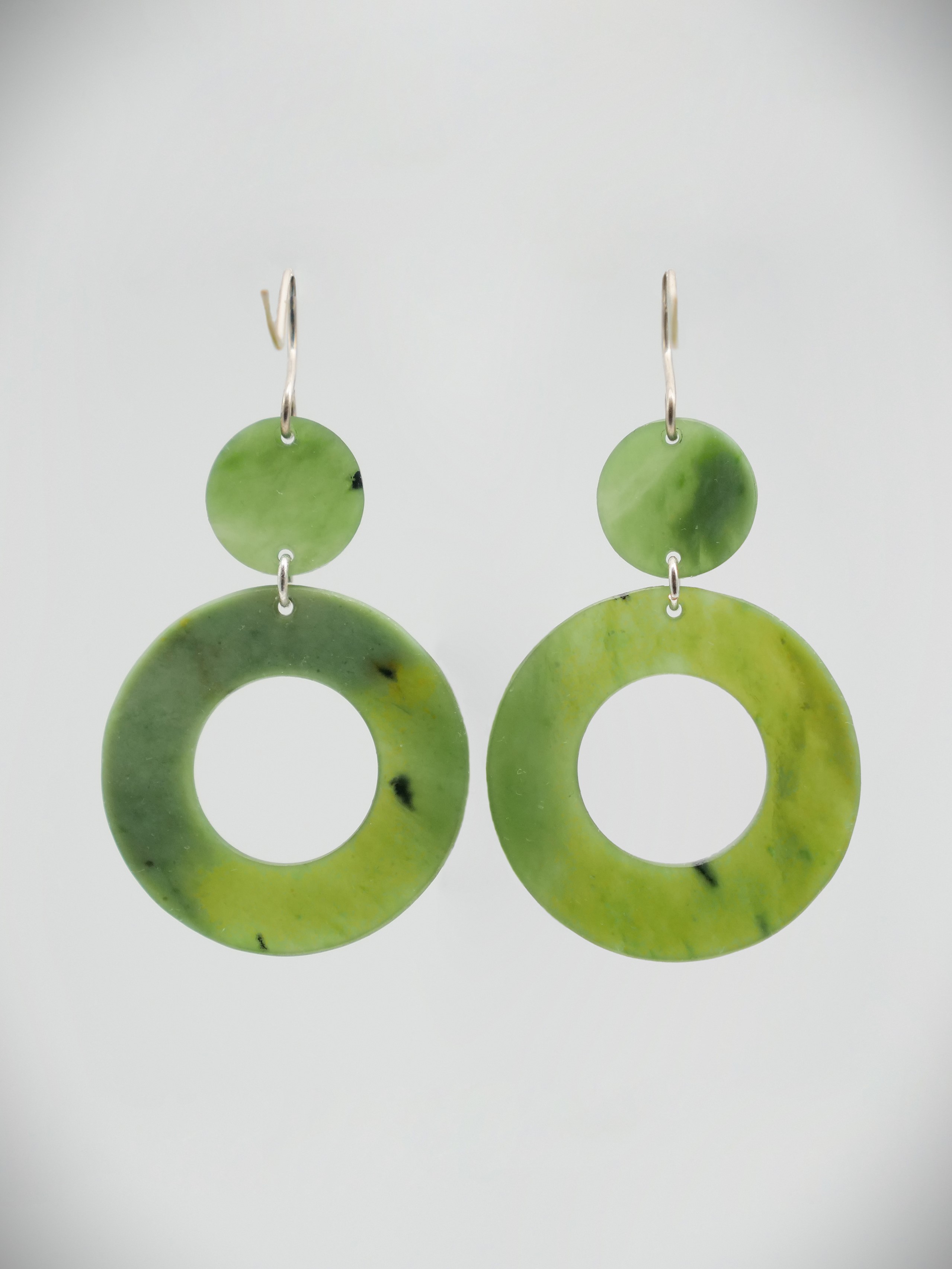 Moko Pounamu NZ Kahurangi Auhunga Greenstone and Sterling Silver Chandelier Earrings 12881