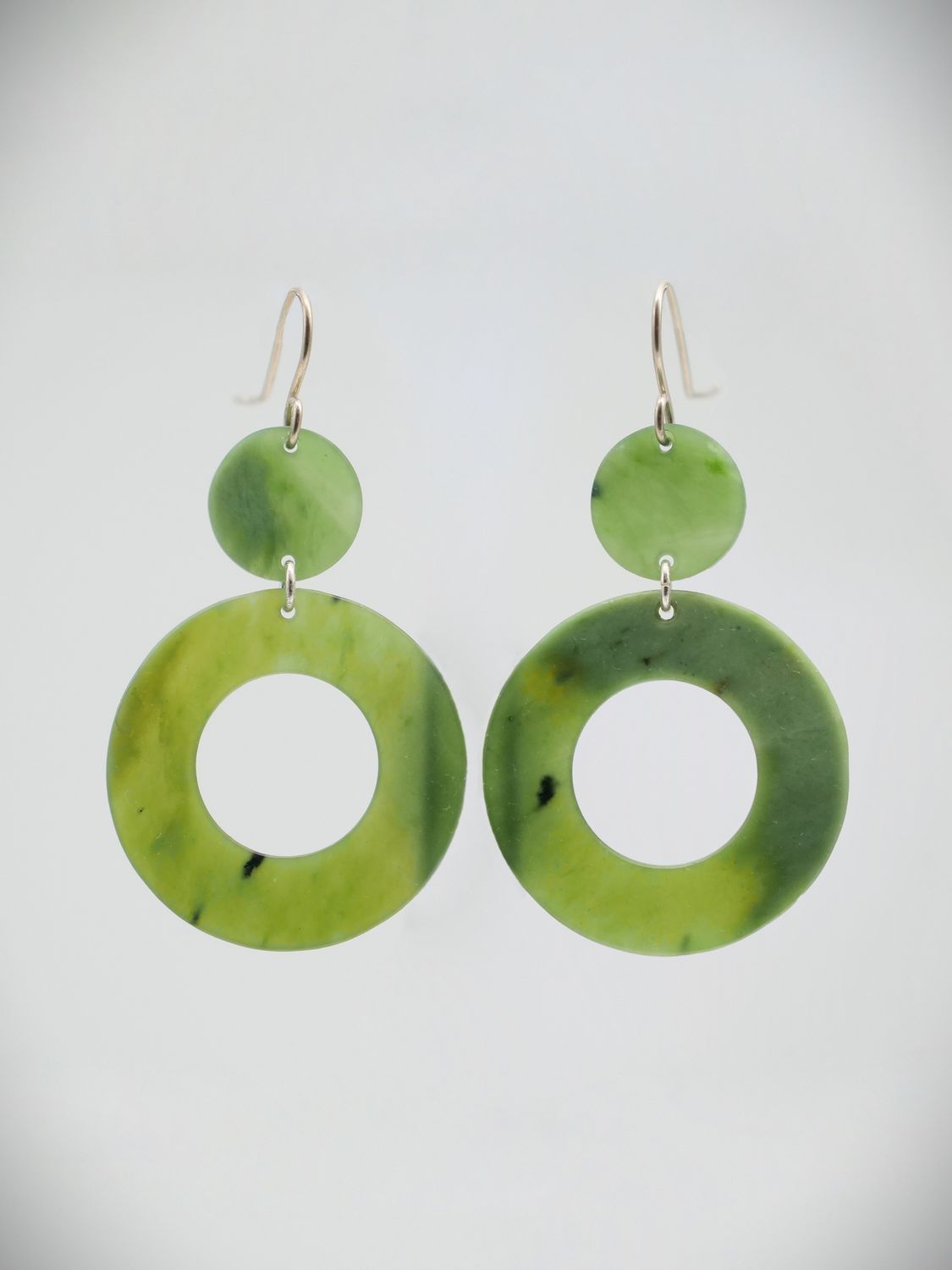 Moko Pounamu NZ Kahurangi Auhunga Greenstone and Sterling Silver Chandelier Earrings