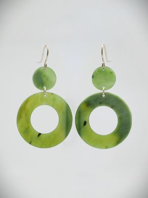 Moko Pounamu NZ Kahurangi Auhunga Greenstone and Sterling Silver Chandelier Earrings 12881