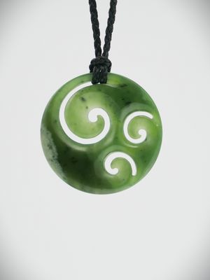 Moko Pounamu Porohita (Disc) Koru NZ Genuine Kahurangi Flower Greenstone  - Mangapai