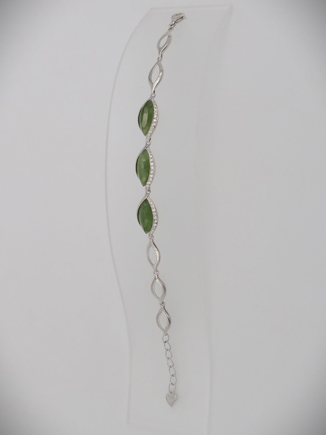 Moko Pounamu Faceted Oval NZ Genuine Kahurangi Greenstone and Sterling Silver Bracelet - B68 - SALE