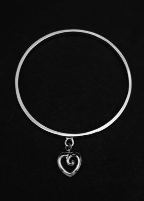 Moko Pounamu Sterling Silver Bangle with Heart Charm