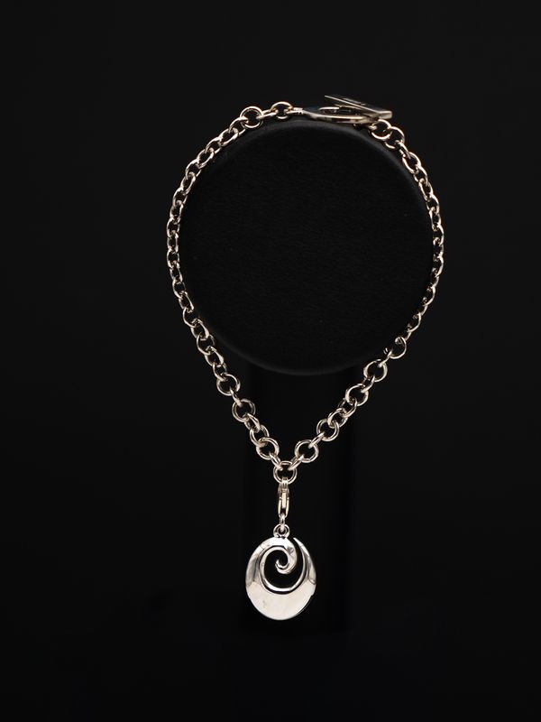 Moko Pounamu Sterling Silver Fob Bracelet with Oval Koru Charm