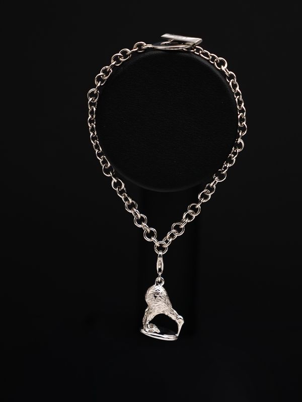 Moko Pounamu Sterling Silver Fob Bracelet with Kiwi Charm Moko Pounamu Sterling Silver Fob Bracelet with Kiwi Charm