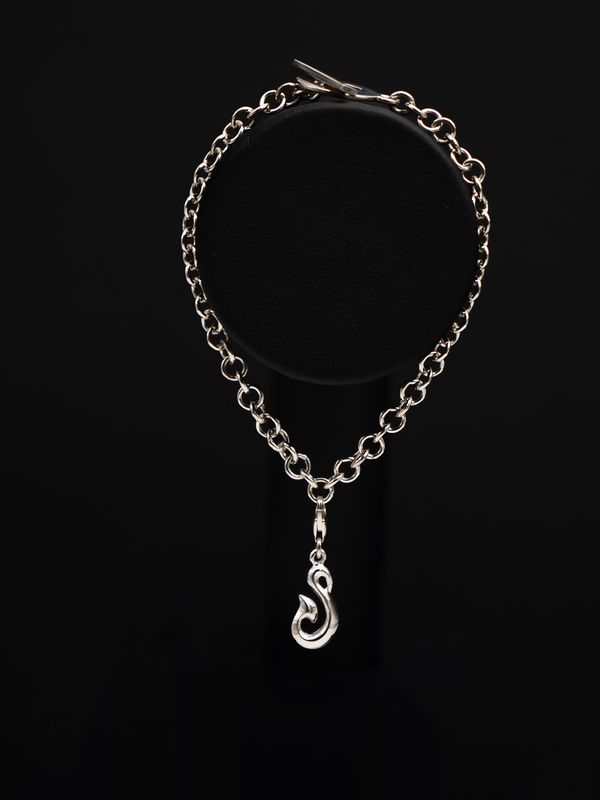Moko Pounamu Sterling Silver Fob Bracelet with Hei Matau Charm
