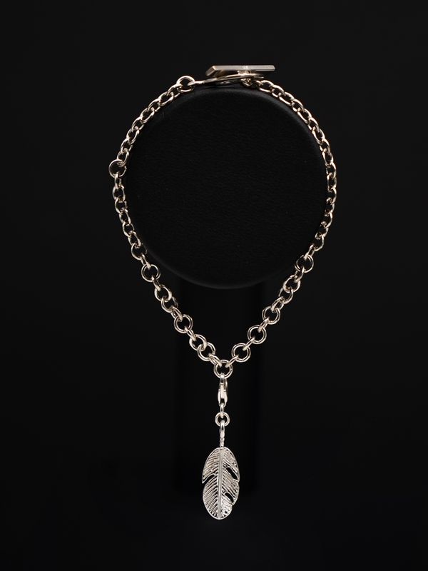 Moko Pounamu Sterling Silver Fob Bracelet with Feather Charm Moko Pounamu Sterling Silver Fob Bracelet with Feather Charm