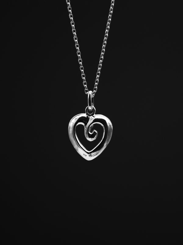 Moko Pounamu Sterling Silver Necklace with Heart Charm Moko Pounamu Sterling Silver Necklace with Heart Charm