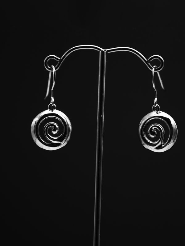 Moko Pounamu Sterling Silver Earrings with Koru Charm Moko Pounamu Sterling Silver Earrings with Koru Charm