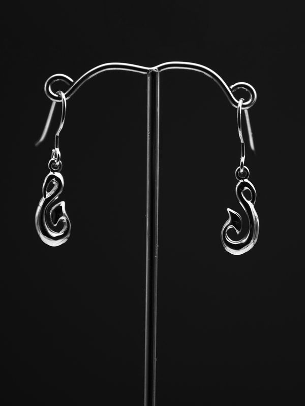 Moko Pounamu Sterling Silver Earrings with Hei Matau Charm Moko Pounamu Sterling Silver Earrings with Hei Matau Charm