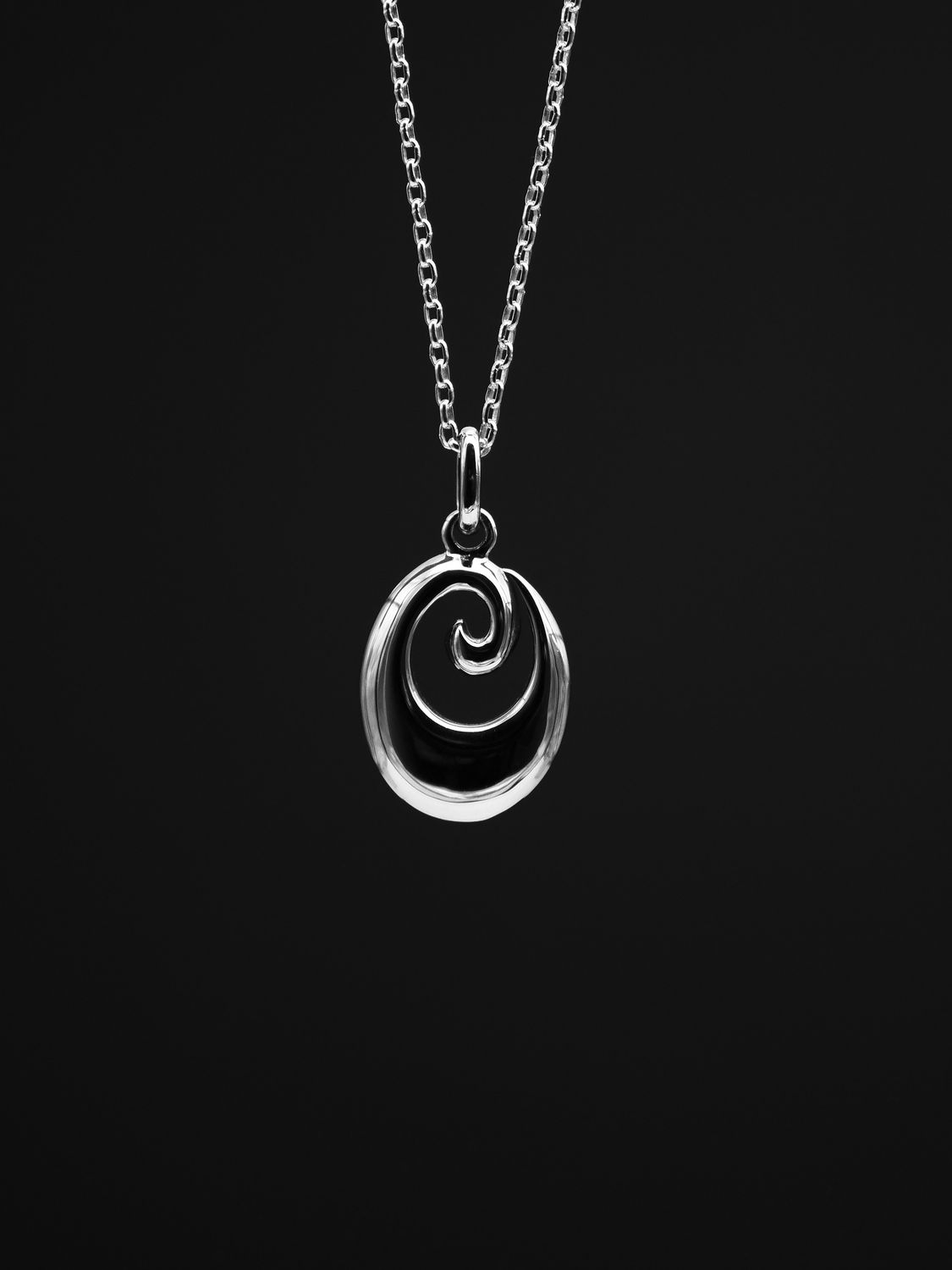 Moko Pounamu Stirling Silver Necklace with Oval Koru Charm