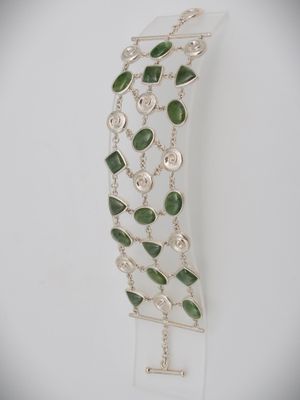 Moko Pounamu Greenstone and Sterling Silver Contemporary Bracelet 12952