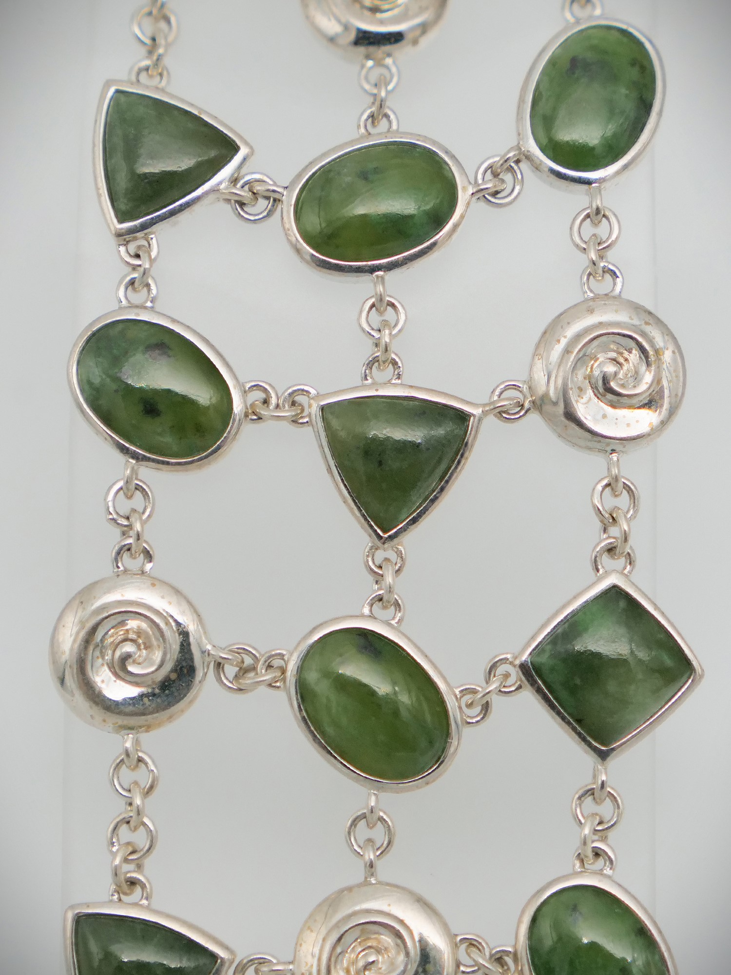 Moko Pounamu Greenstone and Sterling Silver Contemporary Bracelet 12952