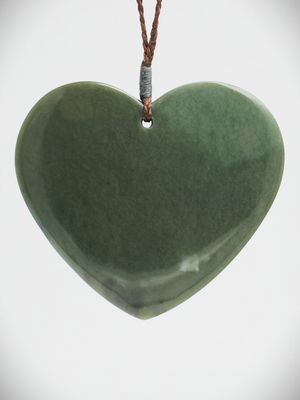 Moko Pounamu Heart NZ Genuine Inanga Greenstone - Wharetana