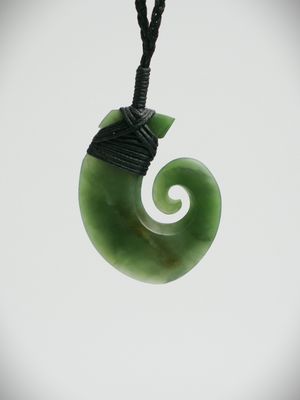 Moko Pounamu Hei Matau (Hook) NZ Genuine Kahotea Greenstone - Te Onepoto