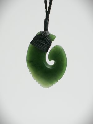 Moko Pounamu Hei Matau (Hook) NZ Genuine Kawakawa Greenstone - Kakaha