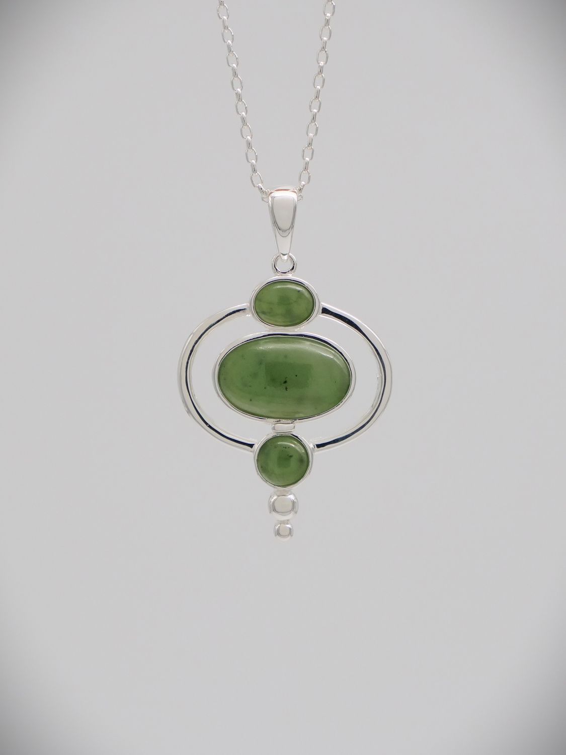 Moko Pounamu 3 stone Contemporary Greenstone and Sterling Silver Pendant - 99JP