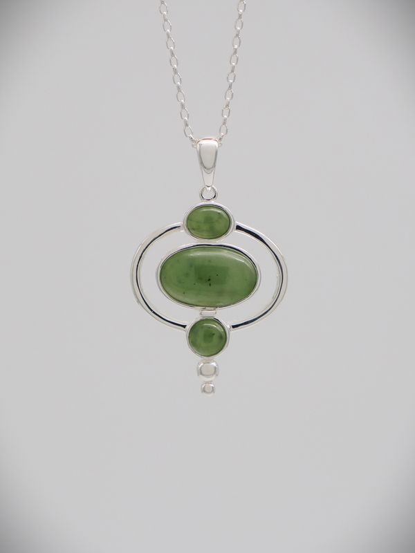 Moko Pounamu 3 stone Contemporary Greenstone and Sterling Silver Pendant - 99JP