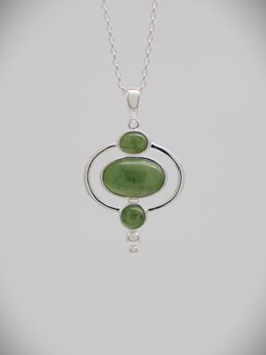 Moko Pounamu 3 stone Contemporary Greenstone and Sterling Silver Pendant - 99JP