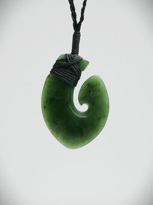 Moko Pounamu Hei Matau (Hook) NZ Genuine Kawakawa Greenstone - Papanui