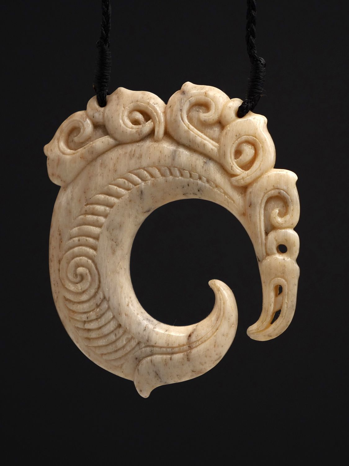 Moko Pounamu Manaia Genuine Whale Bone Carving - Mokihinui