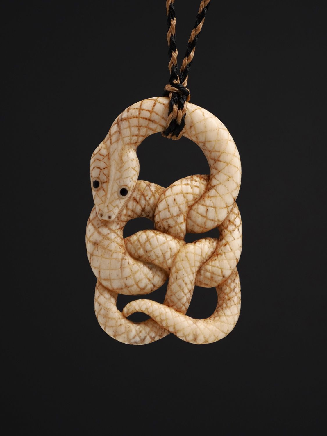 Moko Pounamu Rattle Snake Genuine Whale Bone Carving - Nakahi