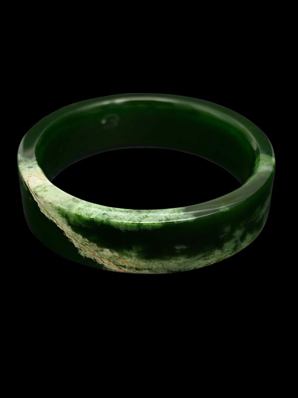 Moko Pounamu Solid Bangle NZ Genuine Kahurangi Putiputi (Flower) Greenstone - Kairaki