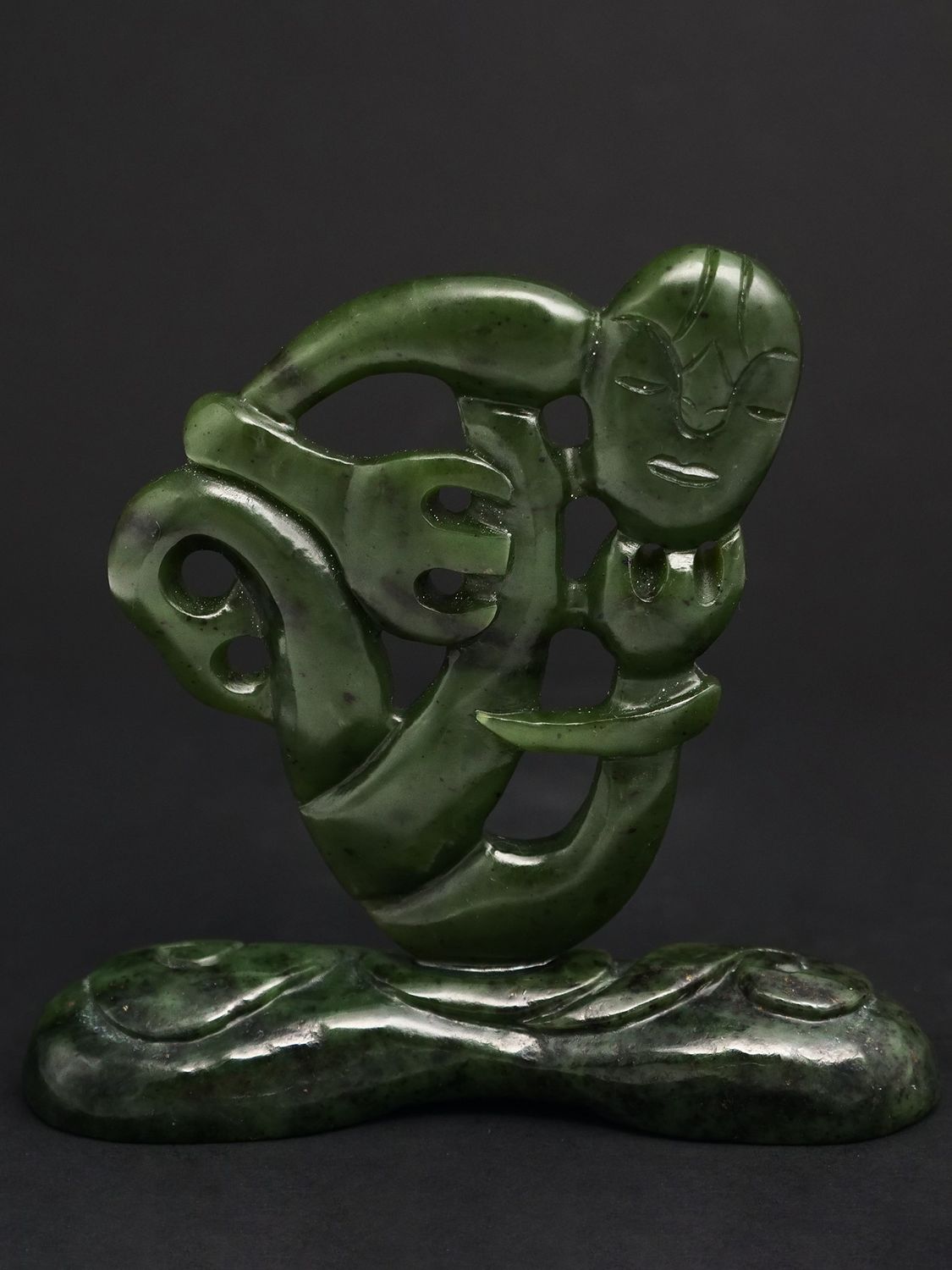 Moko Pounamu Contemporary Tiki NZ Genuine Kawakawa Greenstone - Ouruhia