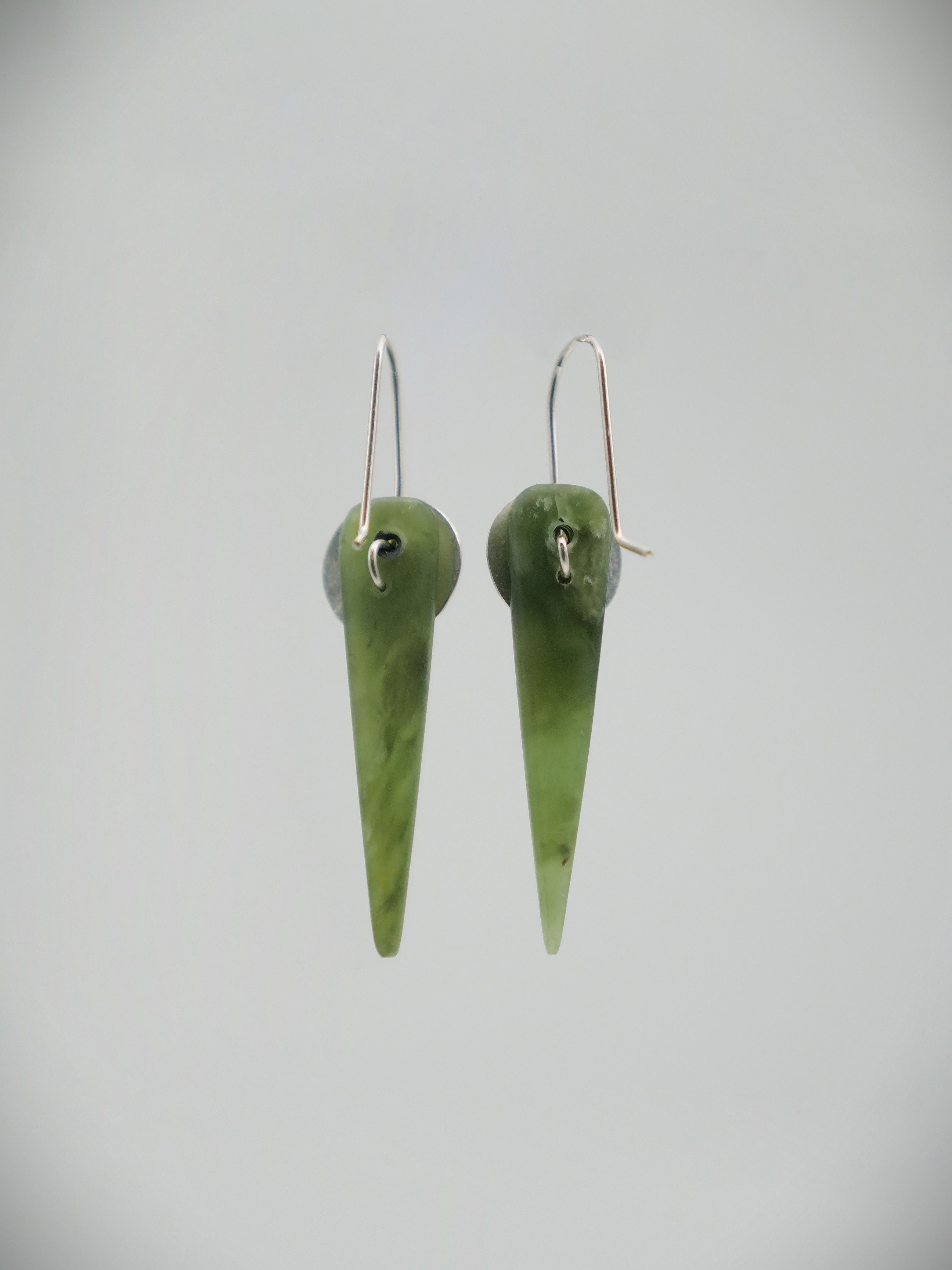 Moko Pounamu Ana Krakosky NZ Totoweka Greenstone and Sterling Silver Earrings - Rutunga