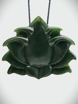 Moko Pounamu Lotus Flower NZ Genuine Kawakawa Greenstone - Puawai