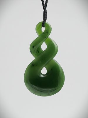 Moko Pounamu Double Pikorua (Twist) NZ Genuine Kahurangi Greenstone - Kaiapoi
