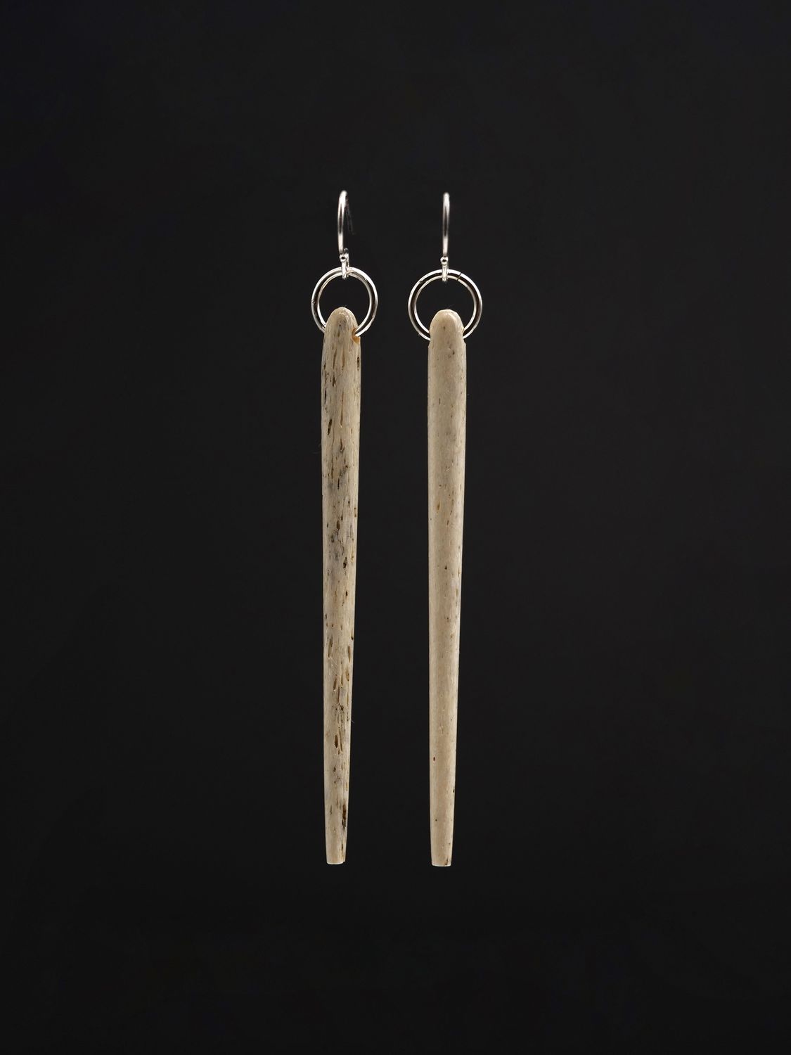 Moko Pounamu Whale Bone and Silver Drop Earrings 13086