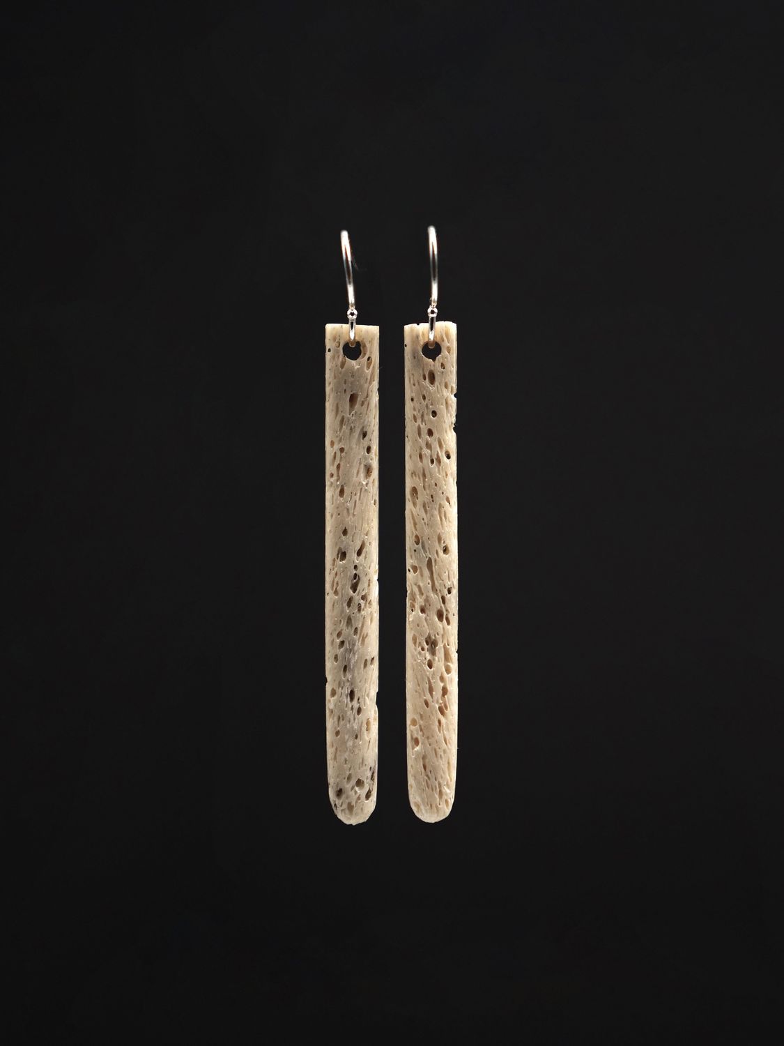 Moko Pounamu Whale Bone and Silver Drop Earrings 13091