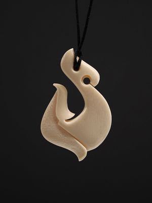 Moko Pounamu Hei Matau (Hook) Bone Carving - Ngapuna
