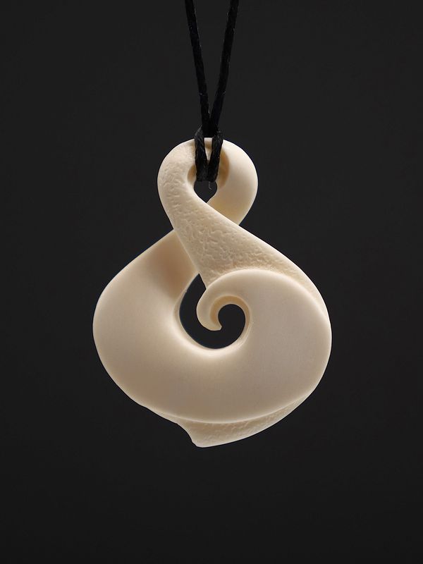 Moko Pounamu,  Pikorua (Twist) Bone Carving - Matamata