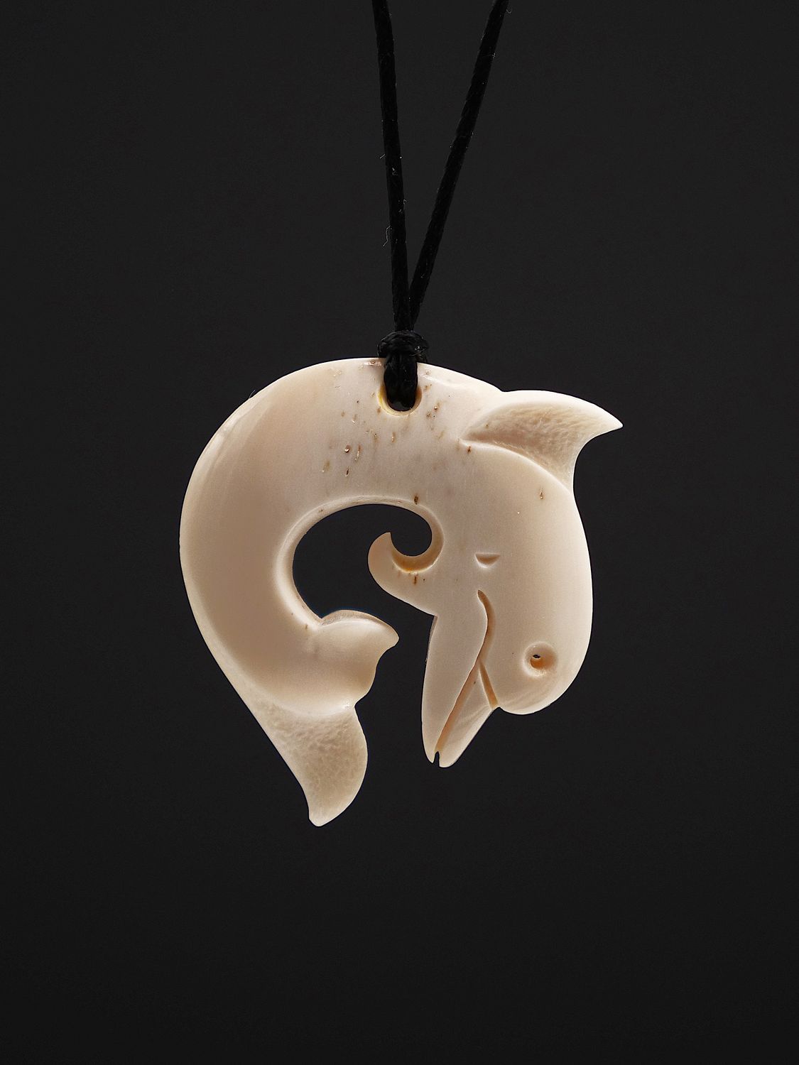 Moko Pounamu Dolphin Bone Carving - Hikuraki