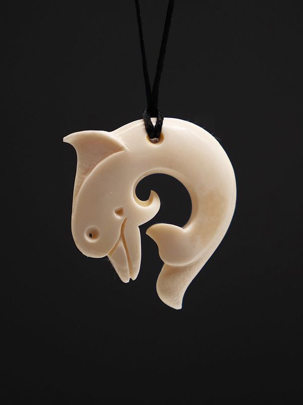 Moko Pounamu Dolphin Bone Carving - Pakohe