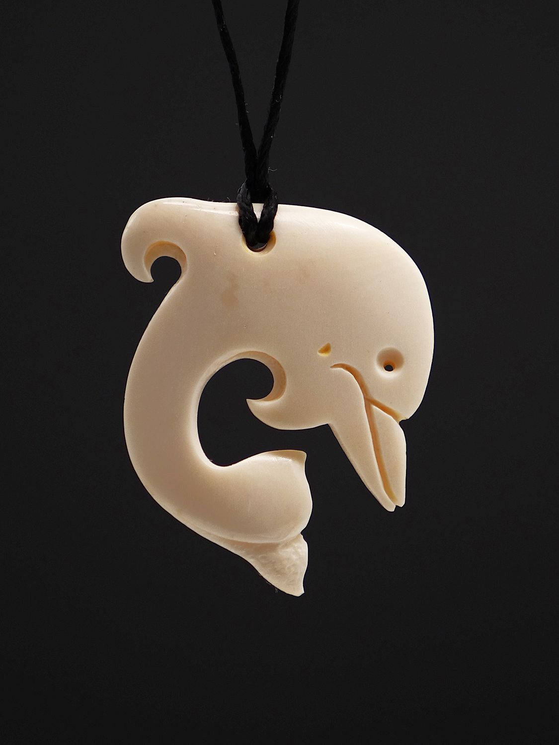 Moko Pounamu Dolphin Bone Carving - Waituna