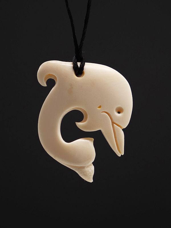 Moko Pounamu Dolphin Bone Carving - Waituna