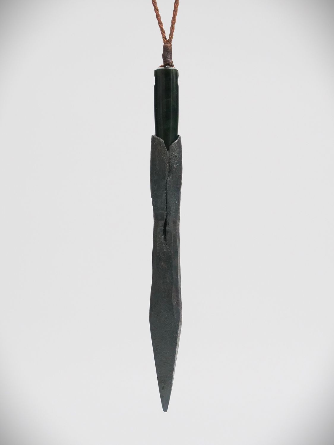 Moko Pounamu Arrow Head NZ Genuine Kawakawa Greenstone & Steel - Tiroki