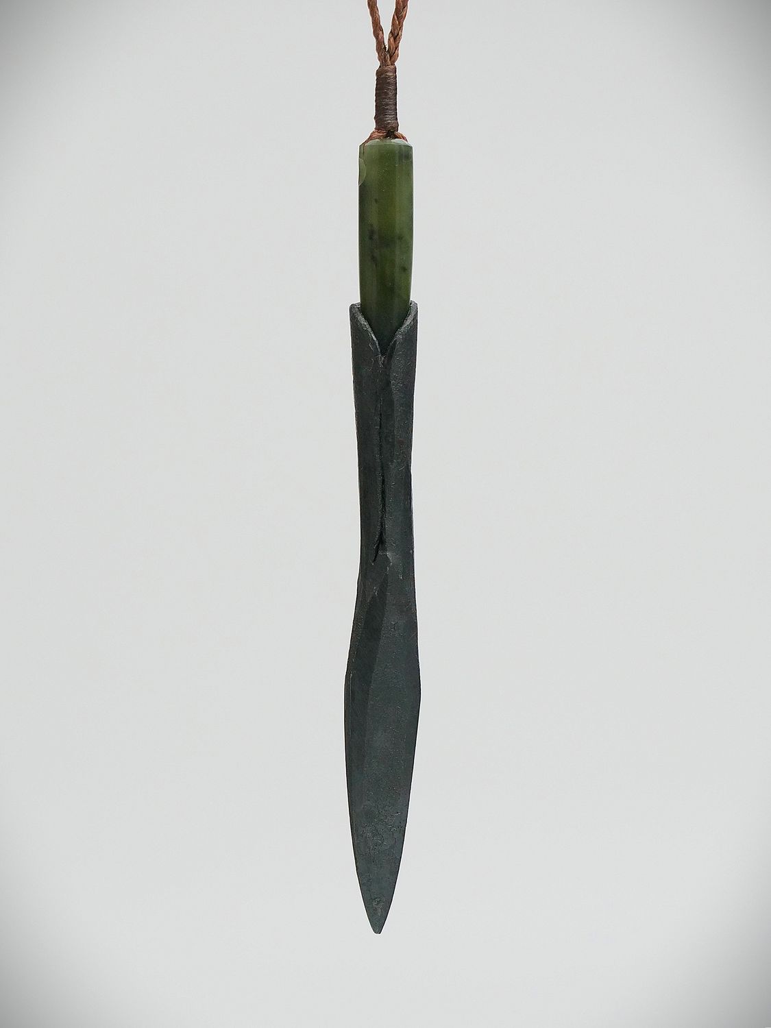 Moko Pounamu Arrow Head NZ Genuine Kawakawa Greenstone & Steel - Kawari