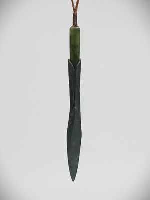Moko Pounamu Arrow Head NZ Genuine Kawakawa Greenstone & Steel - Kawari
