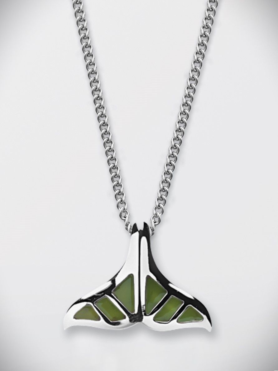 Moko Pounamu Whale Tail  Greenstone and Sterling Silver Pendant - Z660-26