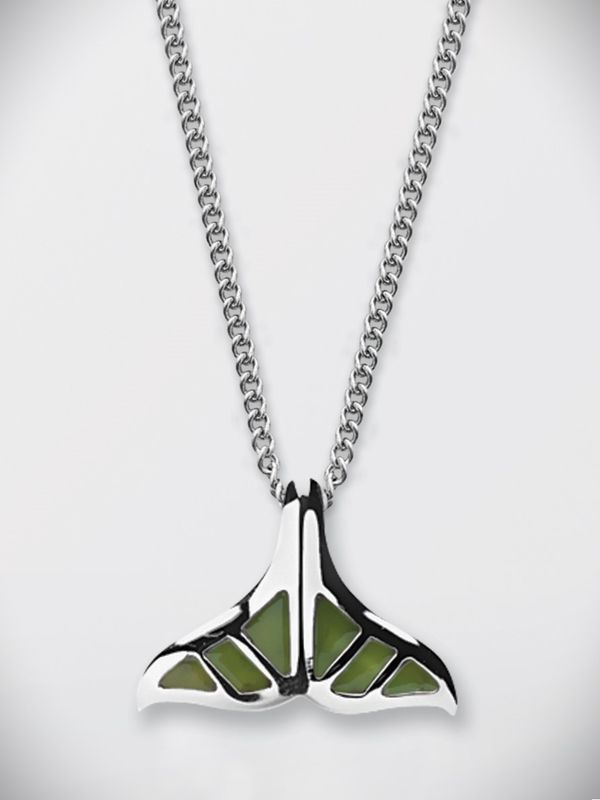 Moko Pounamu Whale Tail  Greenstone and Sterling Silver Pendant - Z660-26