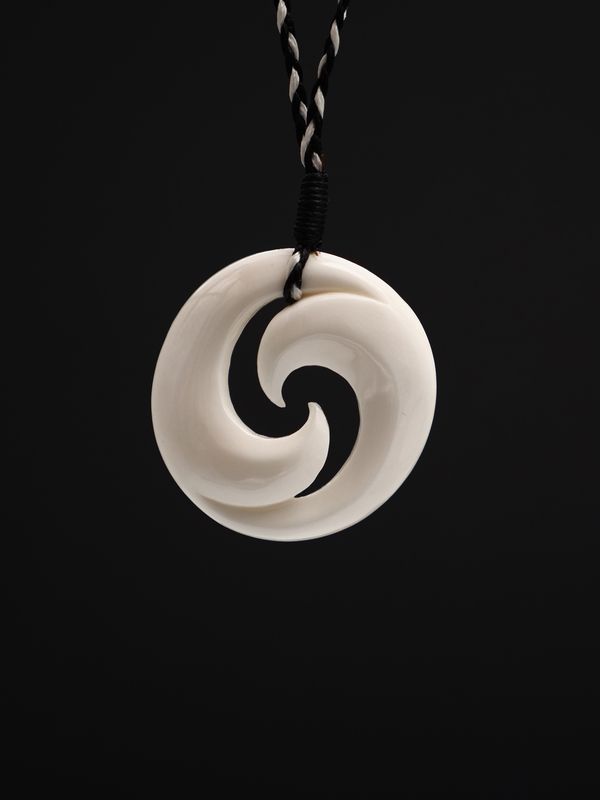 Moko Pounamu All Blacks Bone Carving Double Closed Koru - AB5