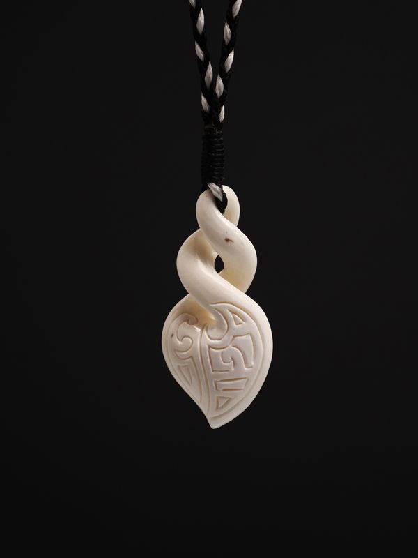 Moko Pounamu Black Ferns Double Pikorua (Twist) Bone Carving - AB37