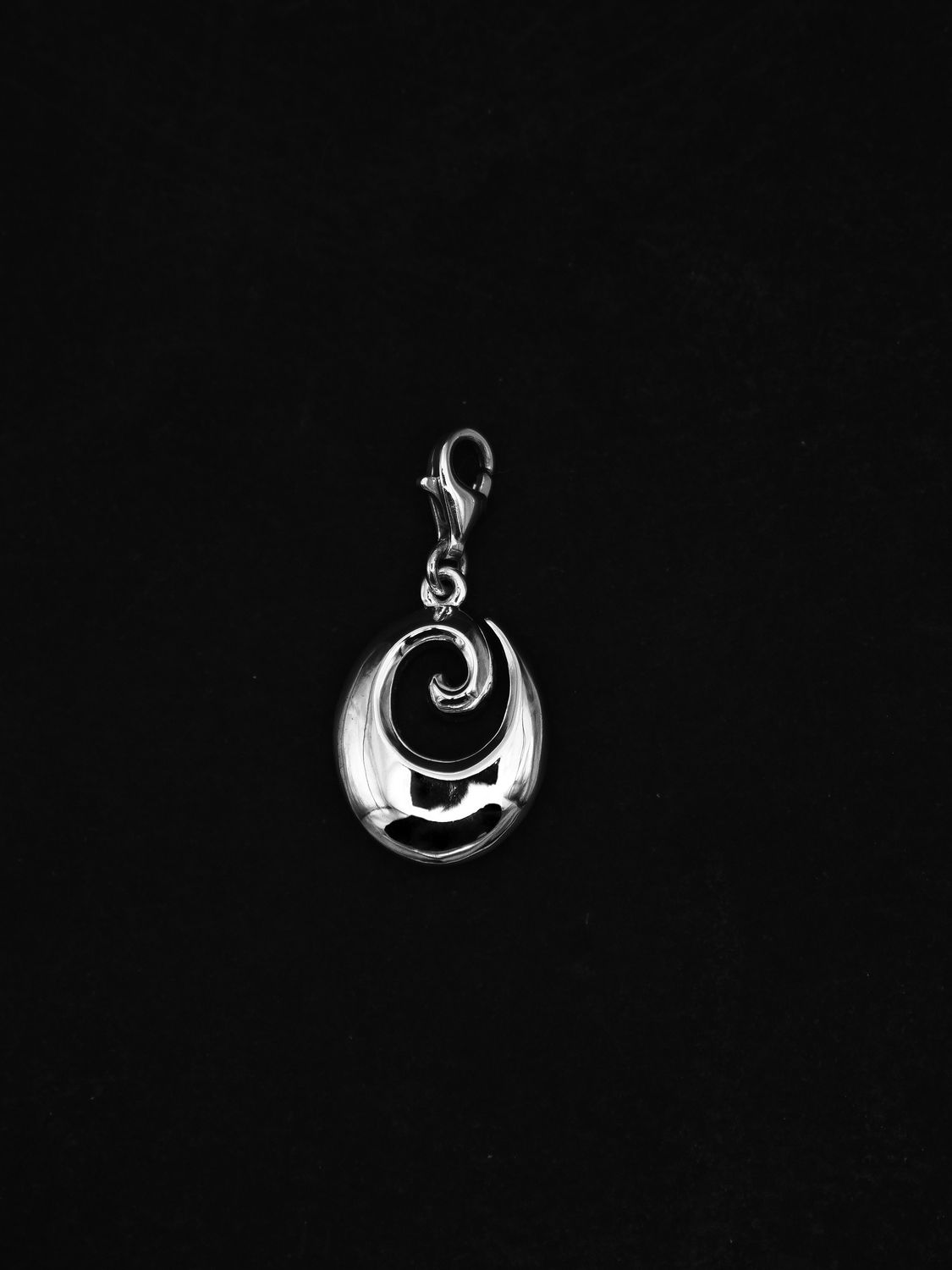 Moko Pounamu Stirling Silver Oval Koru Charm