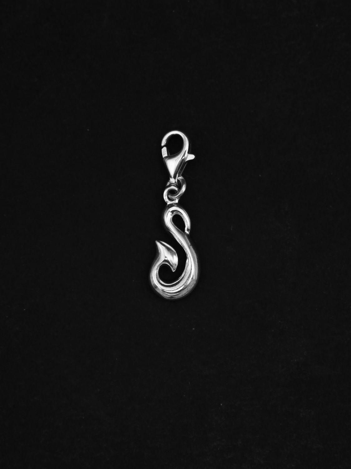 Moko Pounamu Sterling Silver Hei Matau (Hook) Charm