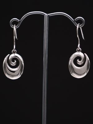 Moko Pounamu Sterling Silver Earrings with Oval Koru Charm Moko Pounamu Sterling Silver Earrings with Oval Koru Charm